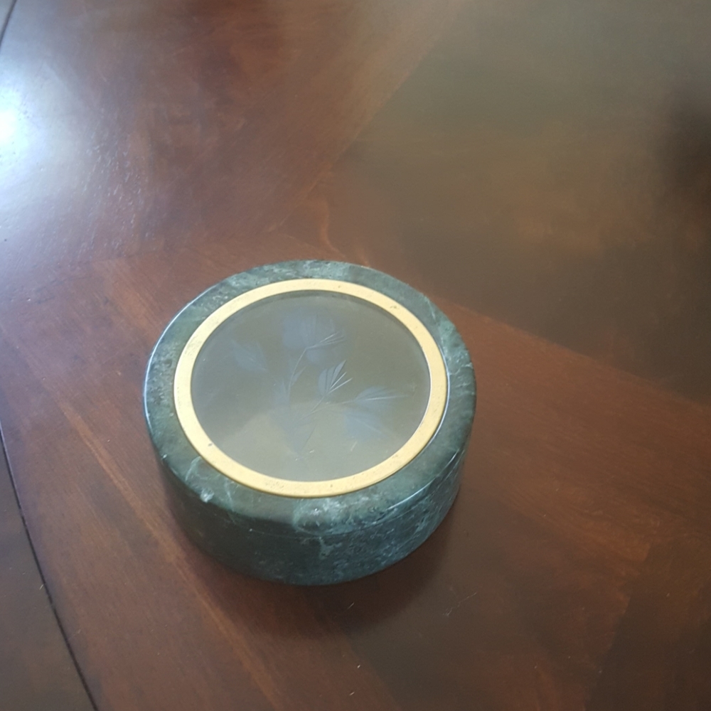 Beautiful Round Dark Green Marble Stone Trinket Box